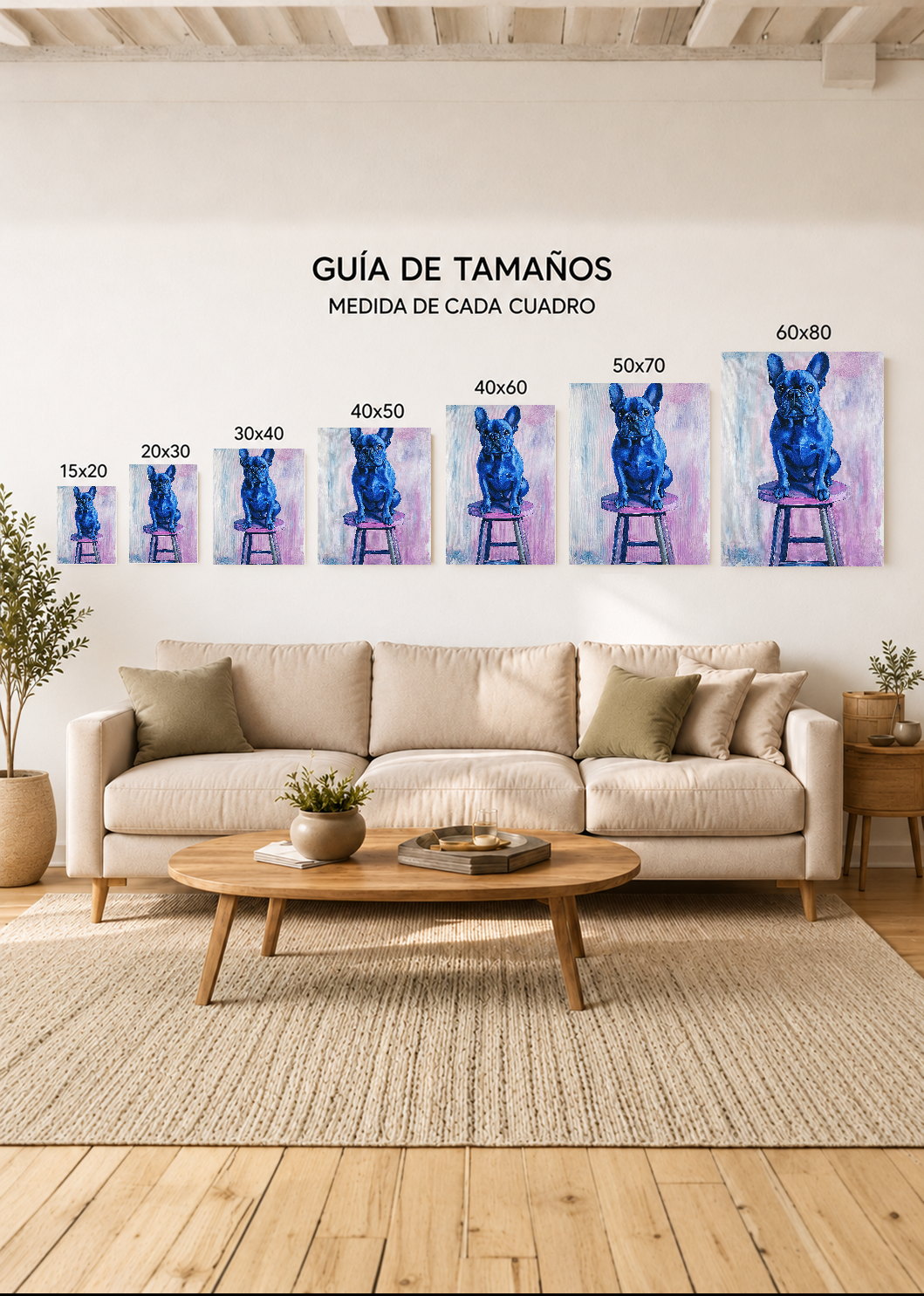 Cuadro Decorativo Mural Sin Marco 5mm - Trendy, Bulldog Azul Banqueta