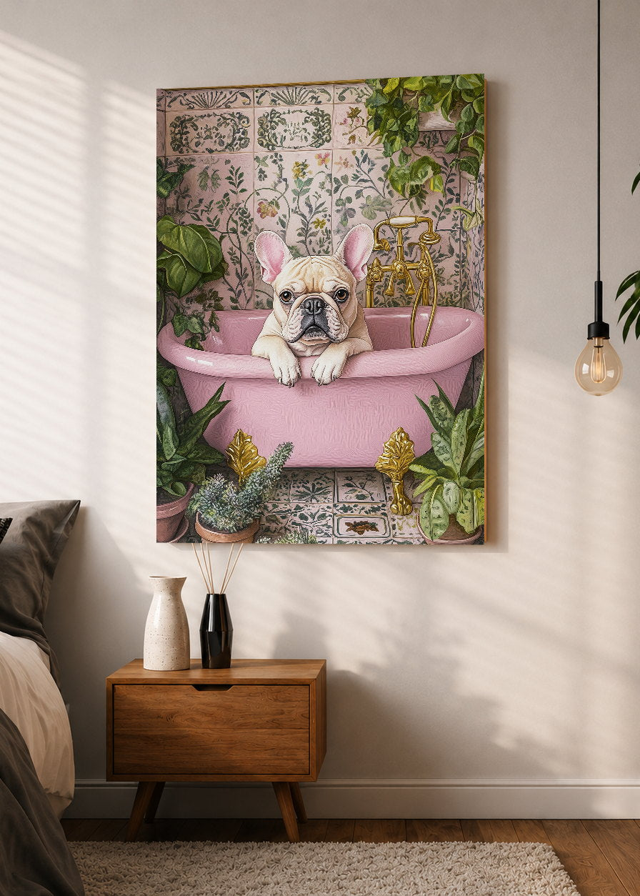 Cuadro Decorativo Mural Sin Marco 5mm - Trendy, Bulldog Bañera Rosa Azulejos