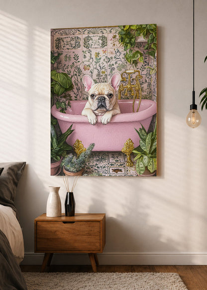 Cuadro Decorativo Mural Sin Marco 5mm - Trendy, Bulldog Bañera Rosa Azulejos