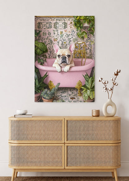 Cuadro Decorativo Mural Sin Marco 5mm - Trendy, Bulldog Bañera Rosa Azulejos