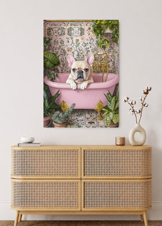 Cuadro Decorativo Mural Sin Marco 5mm - Trendy, Bulldog Bañera Rosa Azulejos