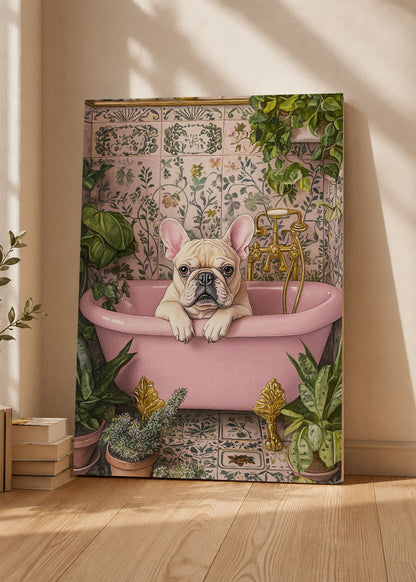 Cuadro Decorativo Mural Sin Marco 5mm - Trendy, Bulldog Bañera Rosa Azulejos