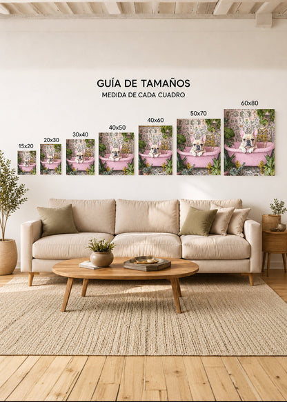 Cuadro Decorativo Mural Sin Marco 5mm - Trendy, Bulldog Bañera Rosa Azulejos
