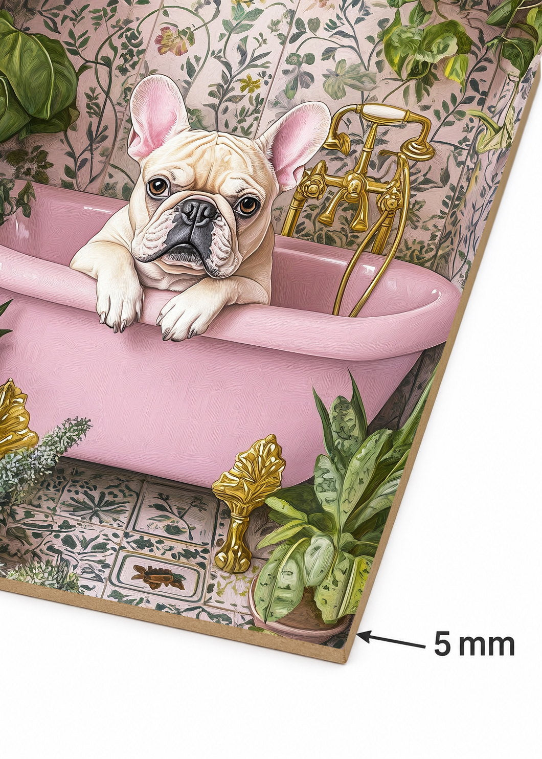 Cuadro Decorativo Mural Sin Marco 5mm - Trendy, Bulldog Bañera Rosa Azulejos