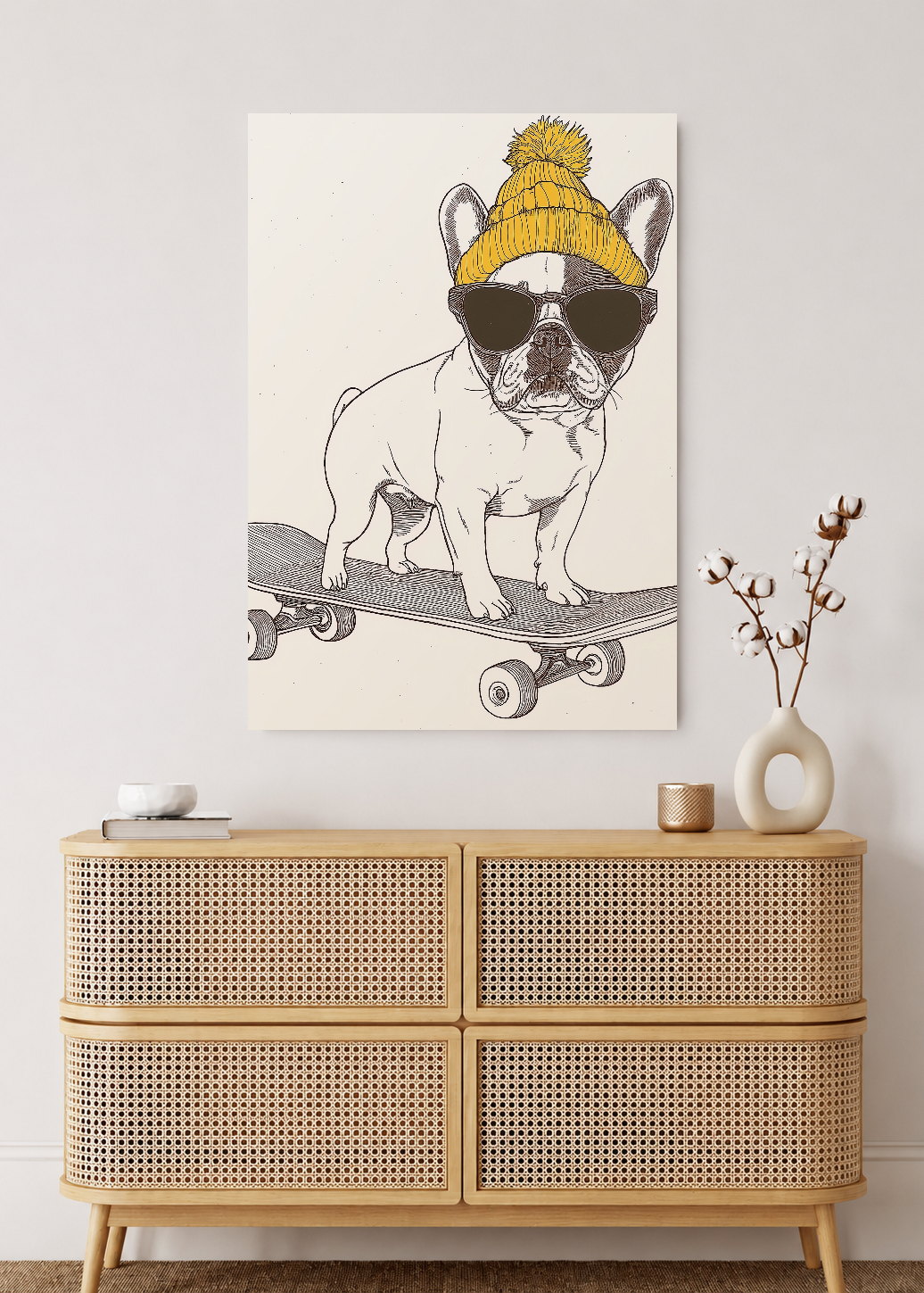 Cuadro Decorativo Mural Sin Marco 5mm - Trendy, Bulldog Skate Gorro Mostaza