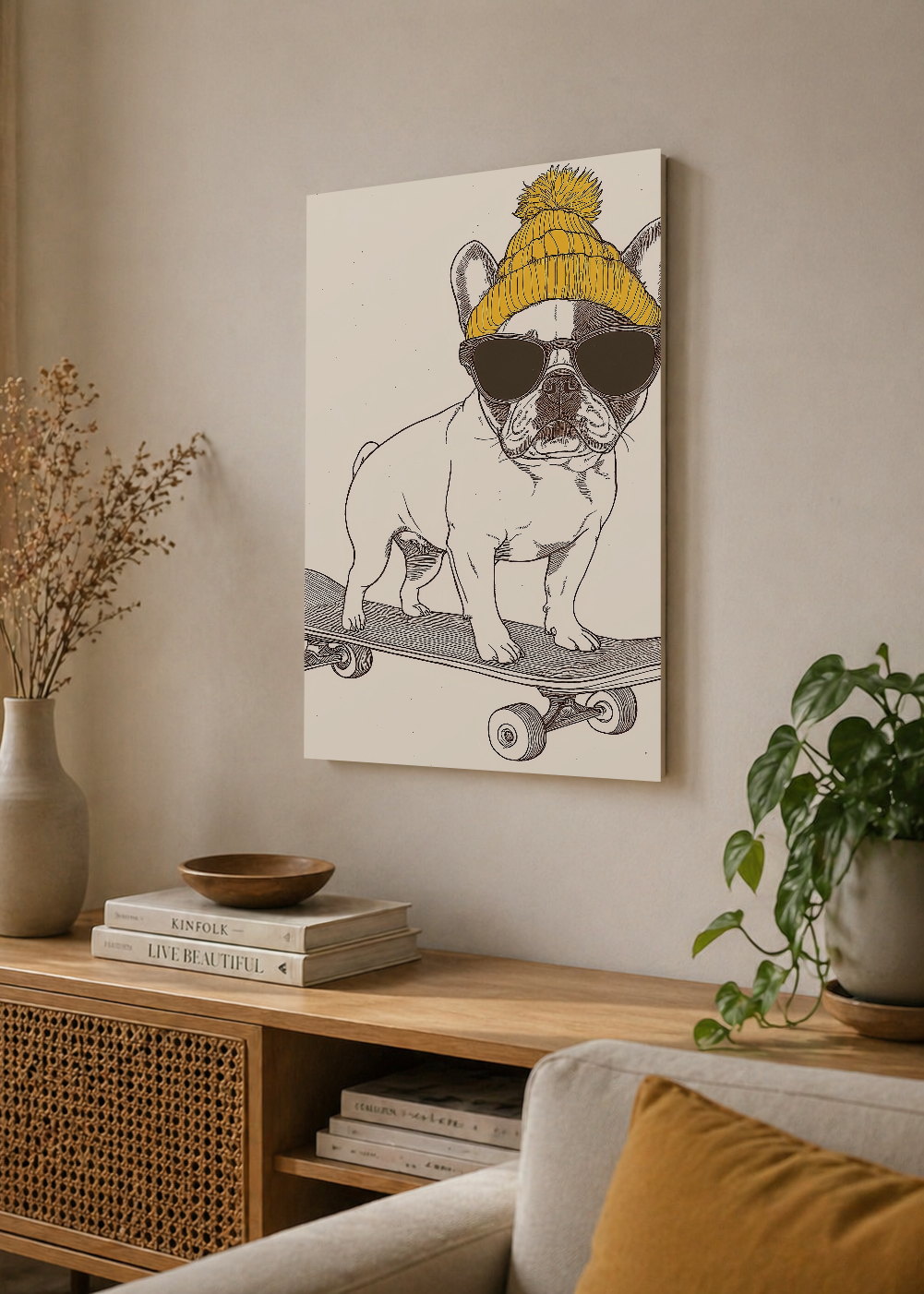 Cuadro Decorativo Mural Sin Marco 5mm - Trendy, Bulldog Skate Gorro Mostaza