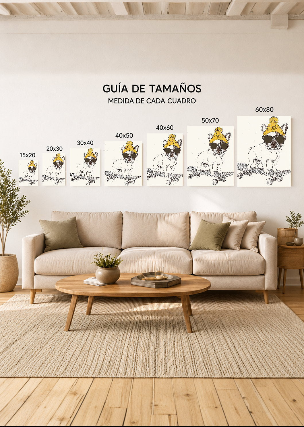 Cuadro Decorativo Mural Sin Marco 5mm - Trendy, Bulldog Skate Gorro Mostaza
