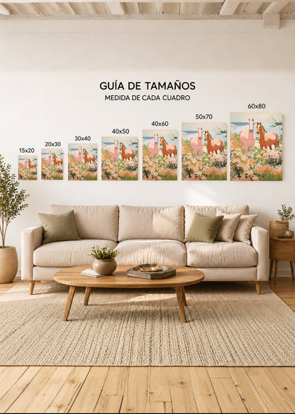 Cuadro Decorativo Mural Sin Marco 5mm - Trendy, Caballos Campo Flores Rosa