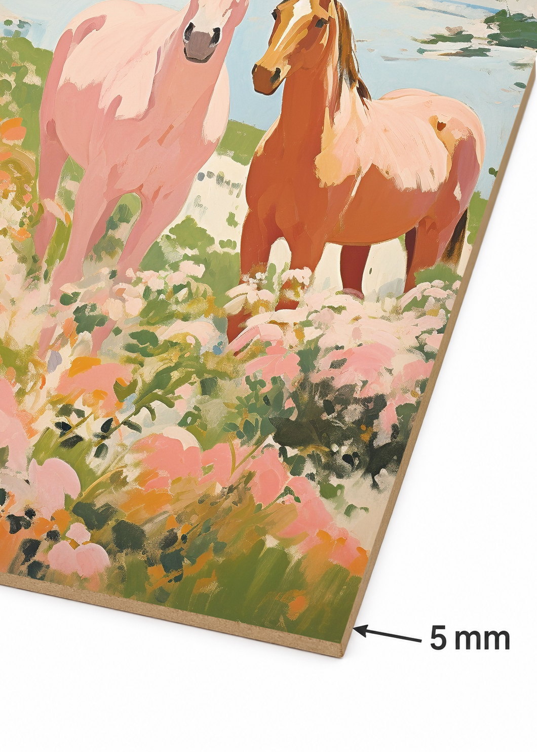 Cuadro Decorativo Mural Sin Marco 5mm - Trendy, Caballos Campo Flores Rosa