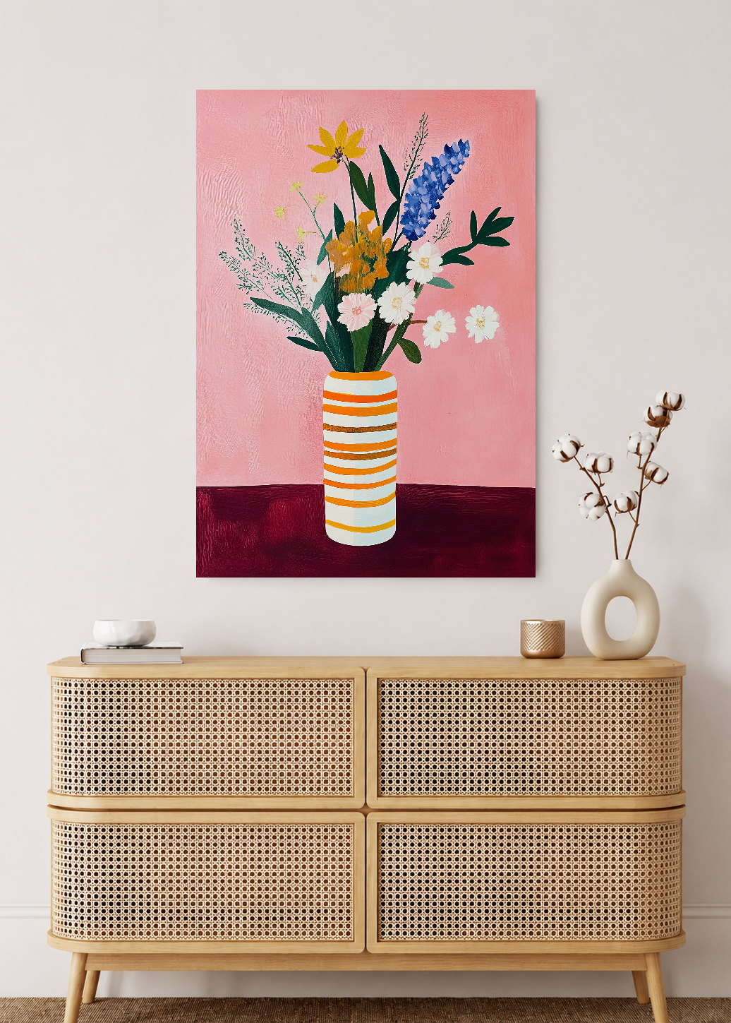 Cuadro Decorativo Mural Sin Marco 5mm - Trendy, Cactus Flores Rojas Beige