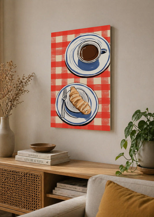 Cuadro Decorativo Mural Sin Marco 5mm - Trendy, Café Medialuna Mantel Rojo