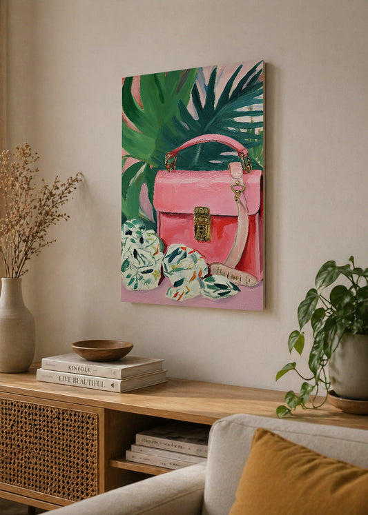 Cuadro Decorativo Mural Sin Marco 5mm - Trendy, Cartera Rosa Hojas Tropical
