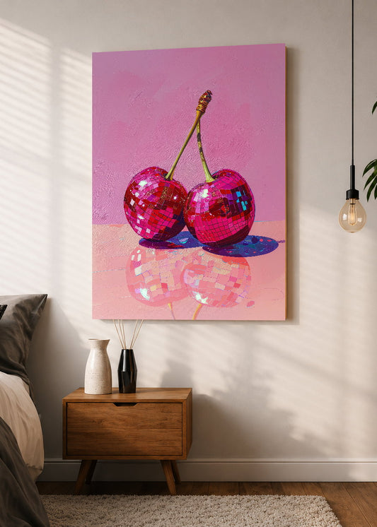 Cuadro Decorativo Mural Sin Marco 5mm - Trendy, Cerezas Disco Rosa Fucsia