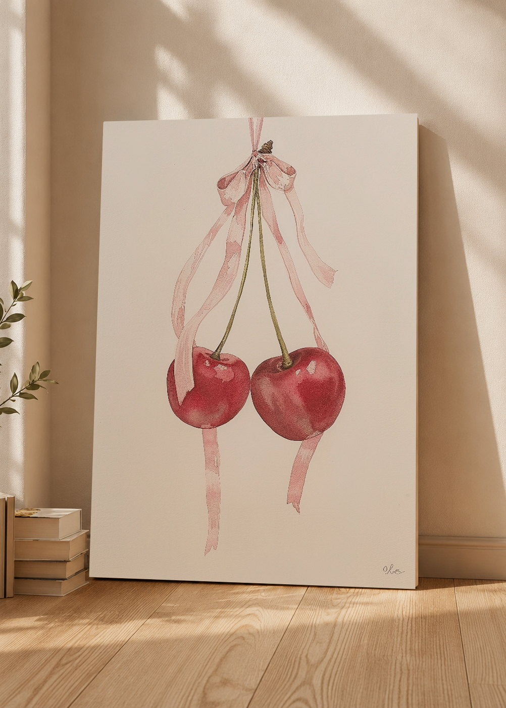 Cuadro Decorativo Mural Sin Marco 5mm - Trendy, Cerezas Mono Rosa Minimal