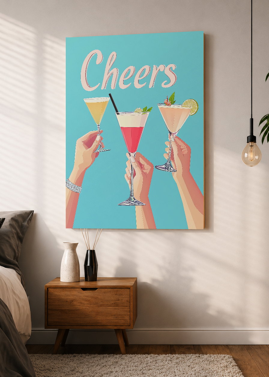 Cuadro Decorativo Mural Sin Marco 5mm - Trendy, Cheers Cocteles Brindis Celeste
