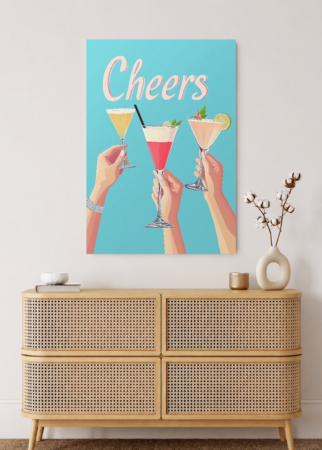 Cuadro Decorativo Mural Sin Marco 5mm - Trendy, Cheers Cocteles Brindis Celeste