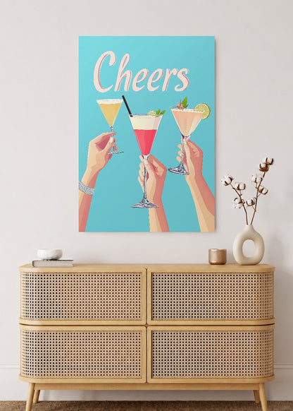 Cuadro Decorativo Mural Sin Marco 5mm - Trendy, Cheers Cocteles Brindis Celeste