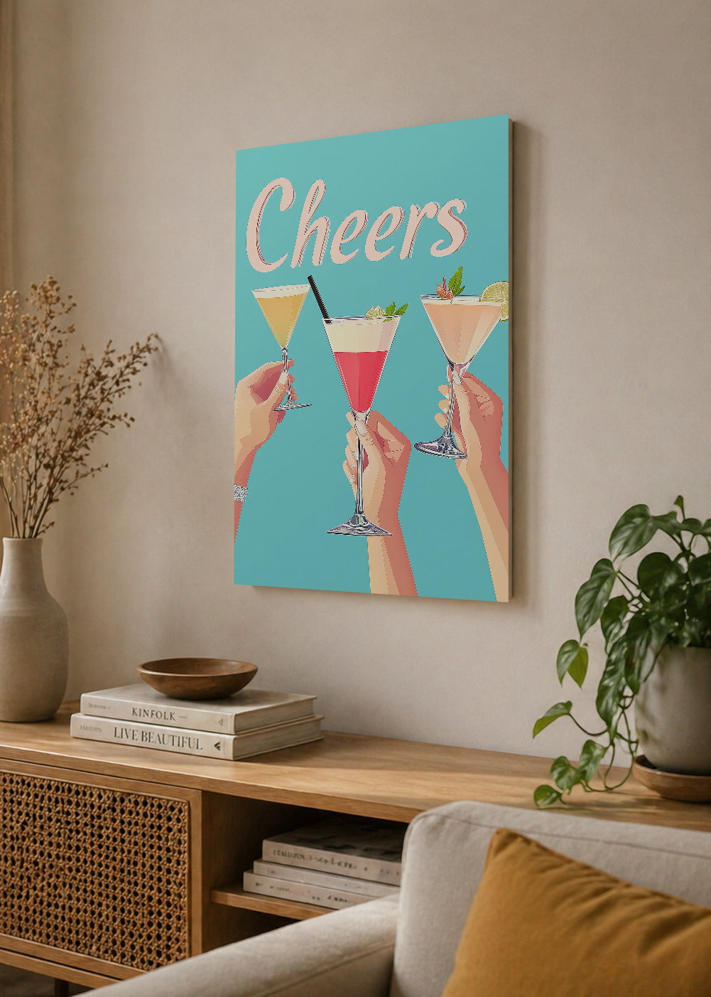 Cuadro Decorativo Mural Sin Marco 5mm - Trendy, Cheers Cocteles Brindis Celeste