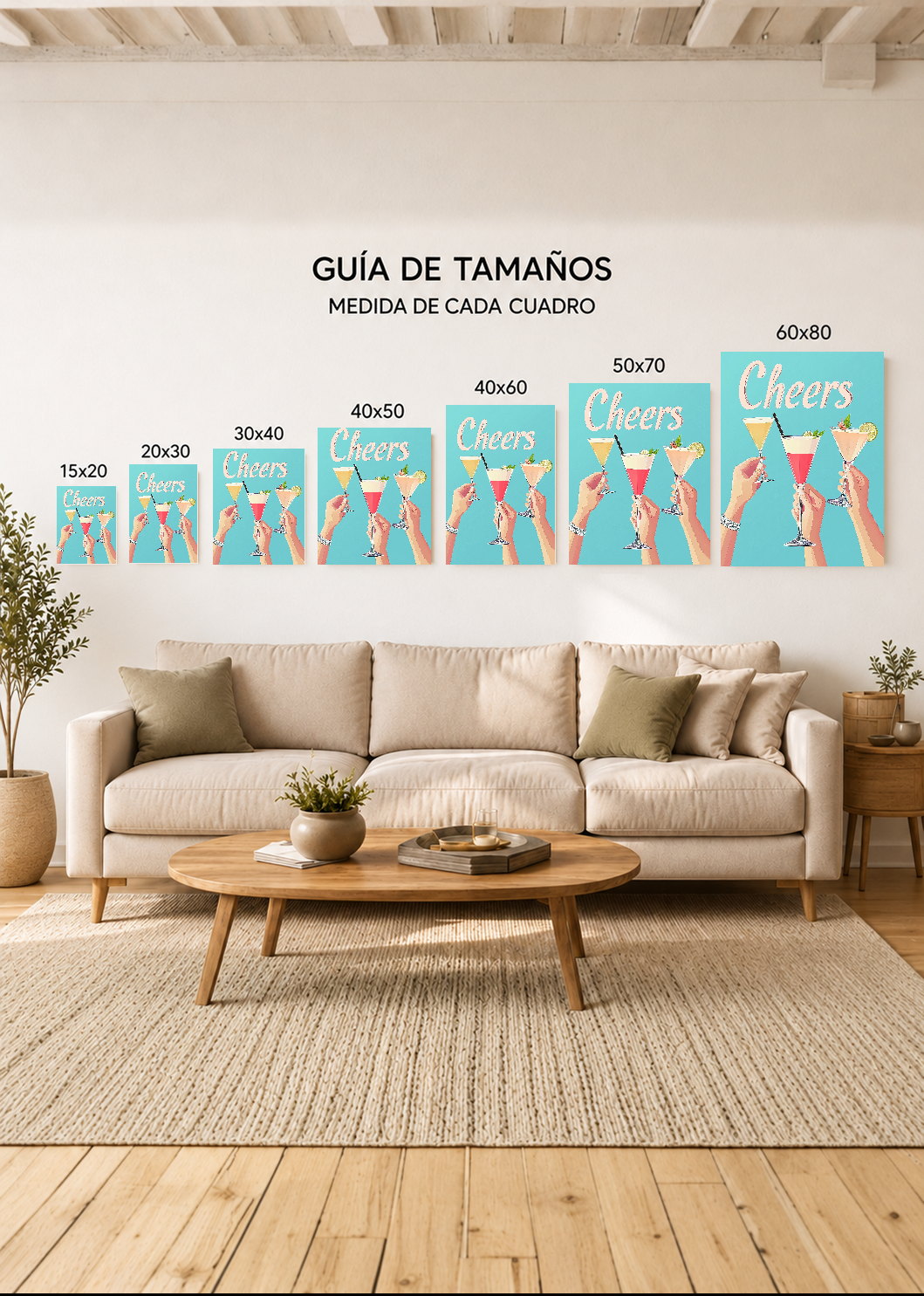 Cuadro Decorativo Mural Sin Marco 5mm - Trendy, Cheers Cocteles Brindis Celeste