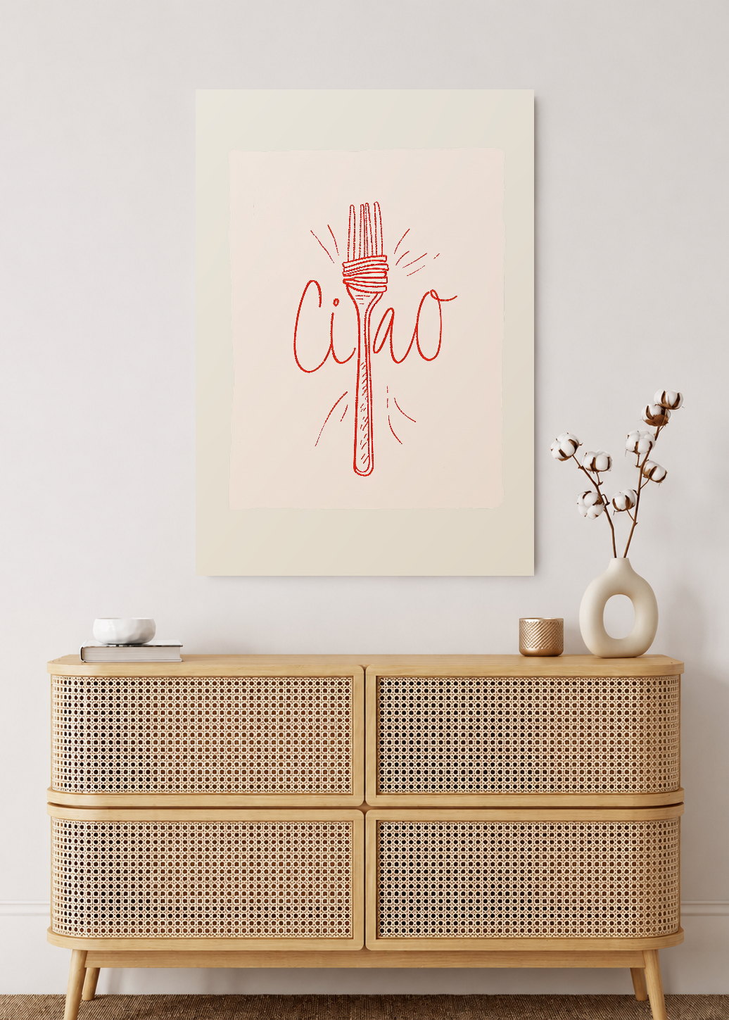 Cuadro Decorativo Mural Sin Marco 5mm - Trendy, Ciao Pasta Tenedor Crema