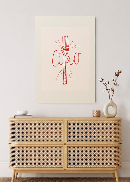 Cuadro Decorativo Mural Sin Marco 5mm - Trendy, Ciao Pasta Tenedor Crema