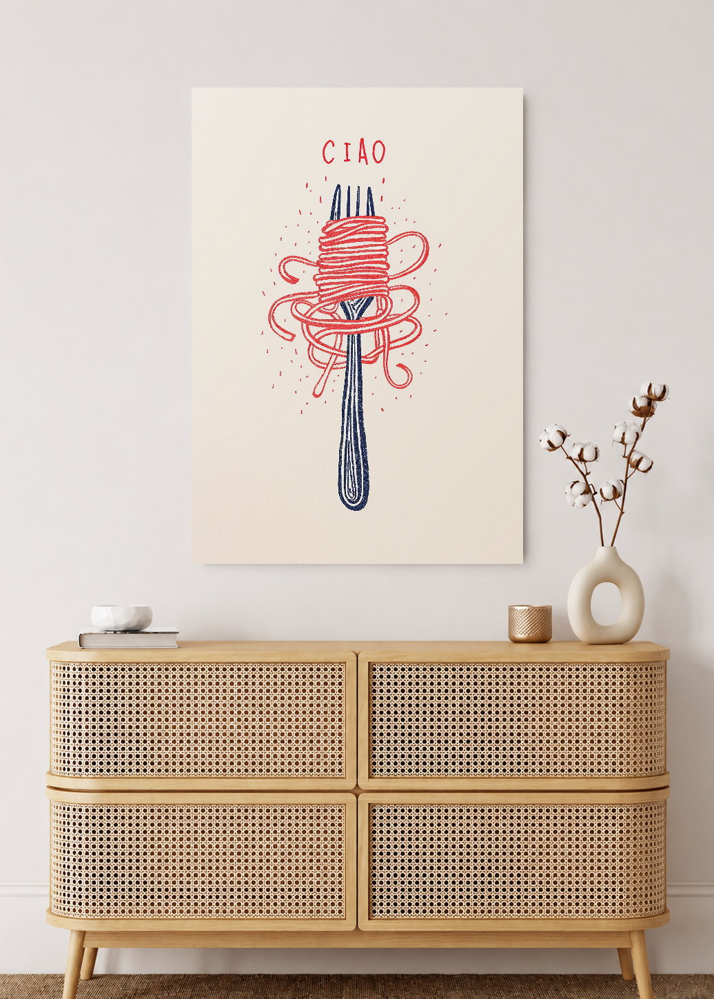 Cuadro Decorativo Mural Sin Marco 5mm - Trendy, Ciao Pasta Tenedor Rosa