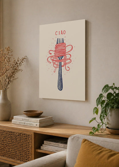 Cuadro Decorativo Mural Sin Marco 5mm - Trendy, Ciao Pasta Tenedor Rosa