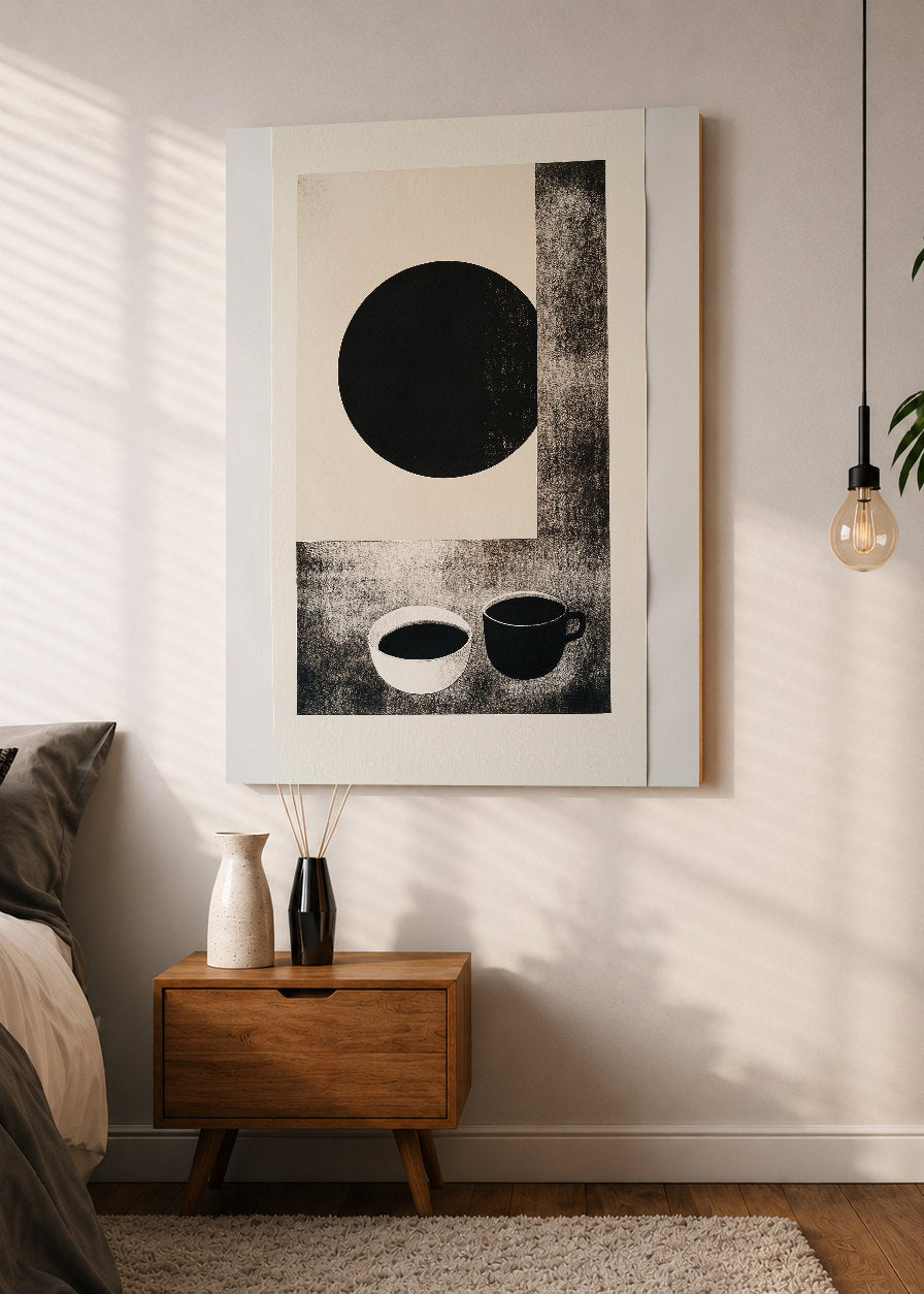 Cuadro Decorativo Mural Sin Marco 5mm - Trendy, Circulo Negro Tazas Minimal