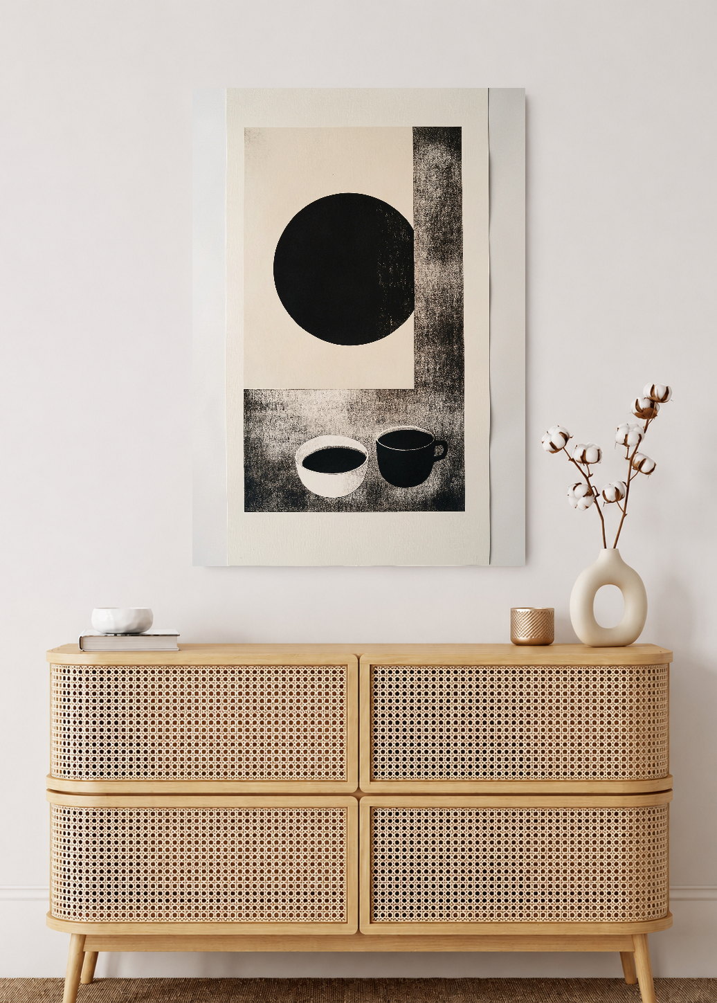 Cuadro Decorativo Mural Sin Marco 5mm - Trendy, Circulo Negro Tazas Minimal