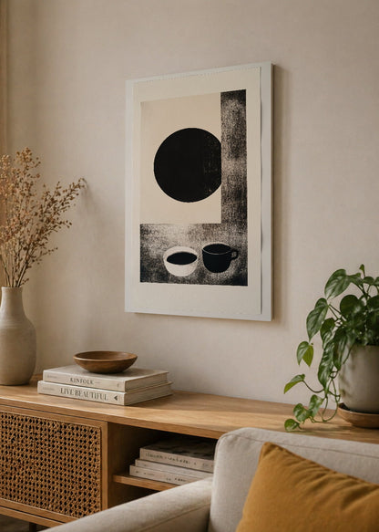 Cuadro Decorativo Mural Sin Marco 5mm - Trendy, Circulo Negro Tazas Minimal