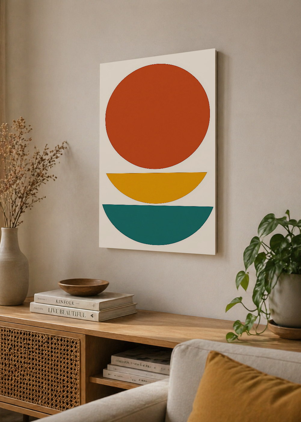 Cuadro Decorativo Mural Sin Marco 5mm - Trendy, Circulo Rojo Semicirculos Verde
