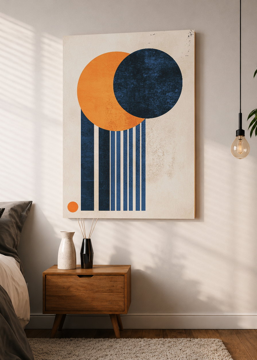 Cuadro Decorativo Mural Sin Marco 5mm - Trendy, Circulos Naranja Azul Rayas