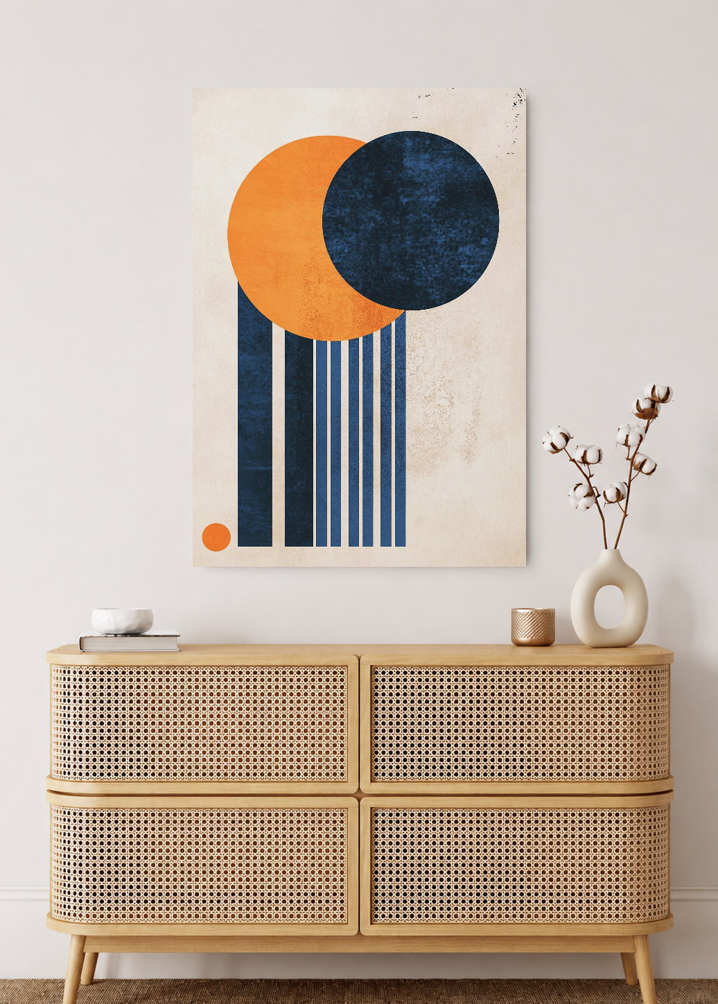 Cuadro Decorativo Mural Sin Marco 5mm - Trendy, Circulos Naranja Azul Rayas