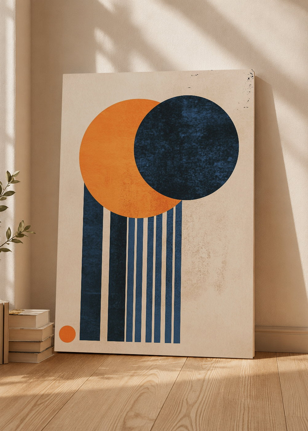 Cuadro Decorativo Mural Sin Marco 5mm - Trendy, Circulos Naranja Azul Rayas