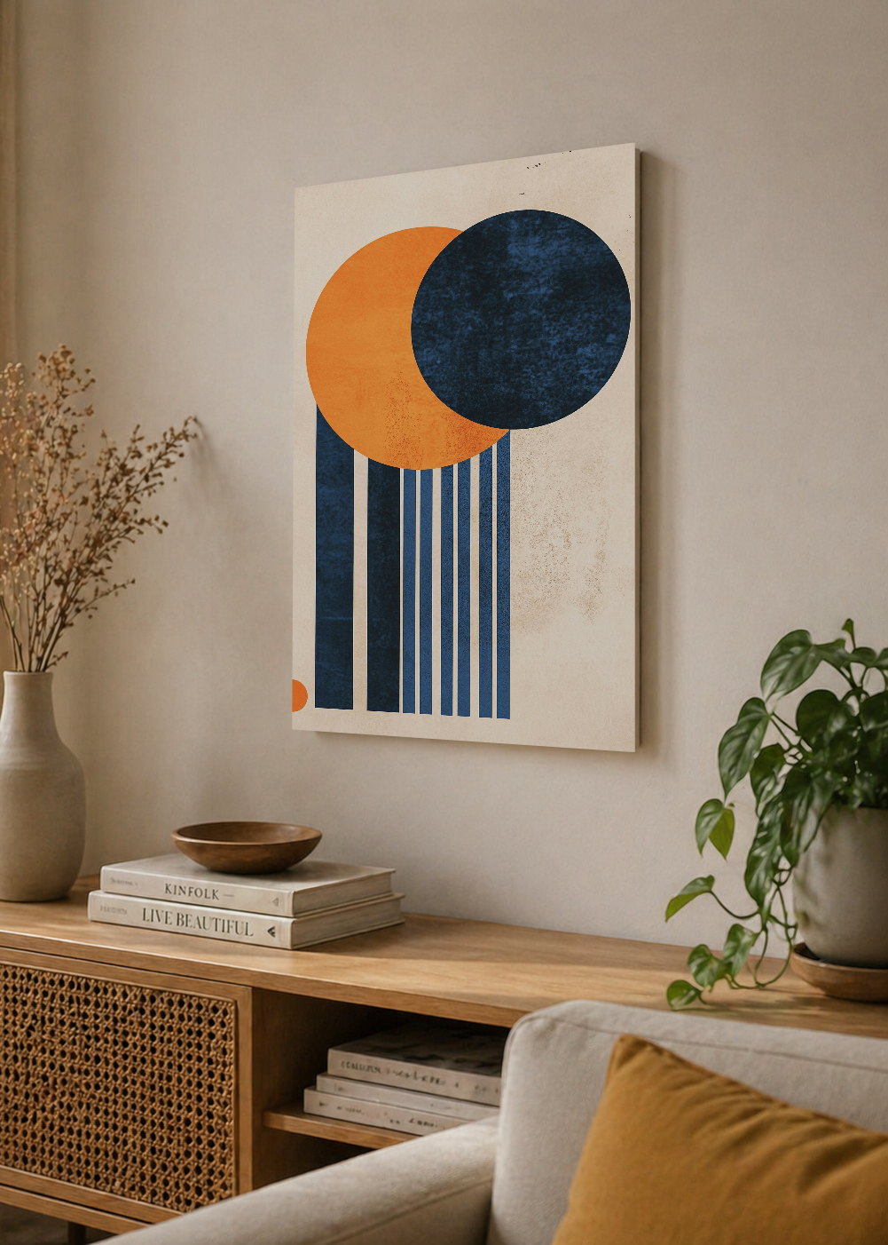 Cuadro Decorativo Mural Sin Marco 5mm - Trendy, Circulos Naranja Azul Rayas