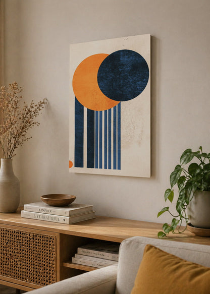 Cuadro Decorativo Mural Sin Marco 5mm - Trendy, Circulos Naranja Azul Rayas