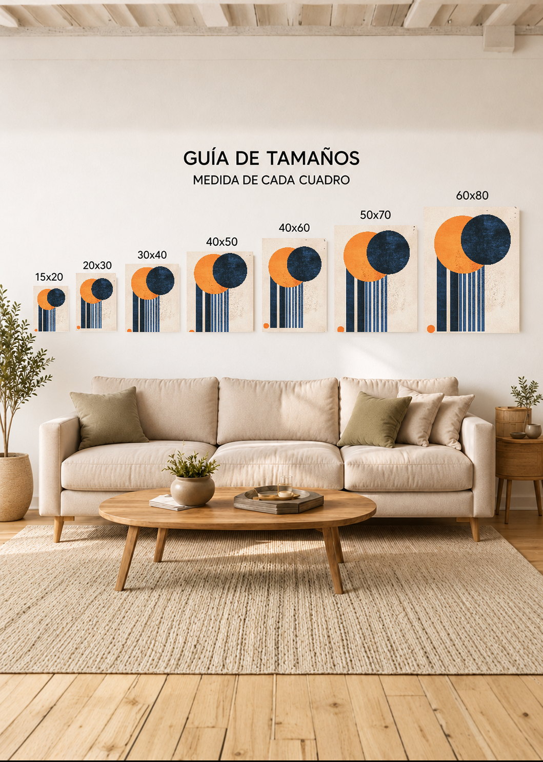Cuadro Decorativo Mural Sin Marco 5mm - Trendy, Circulos Naranja Azul Rayas