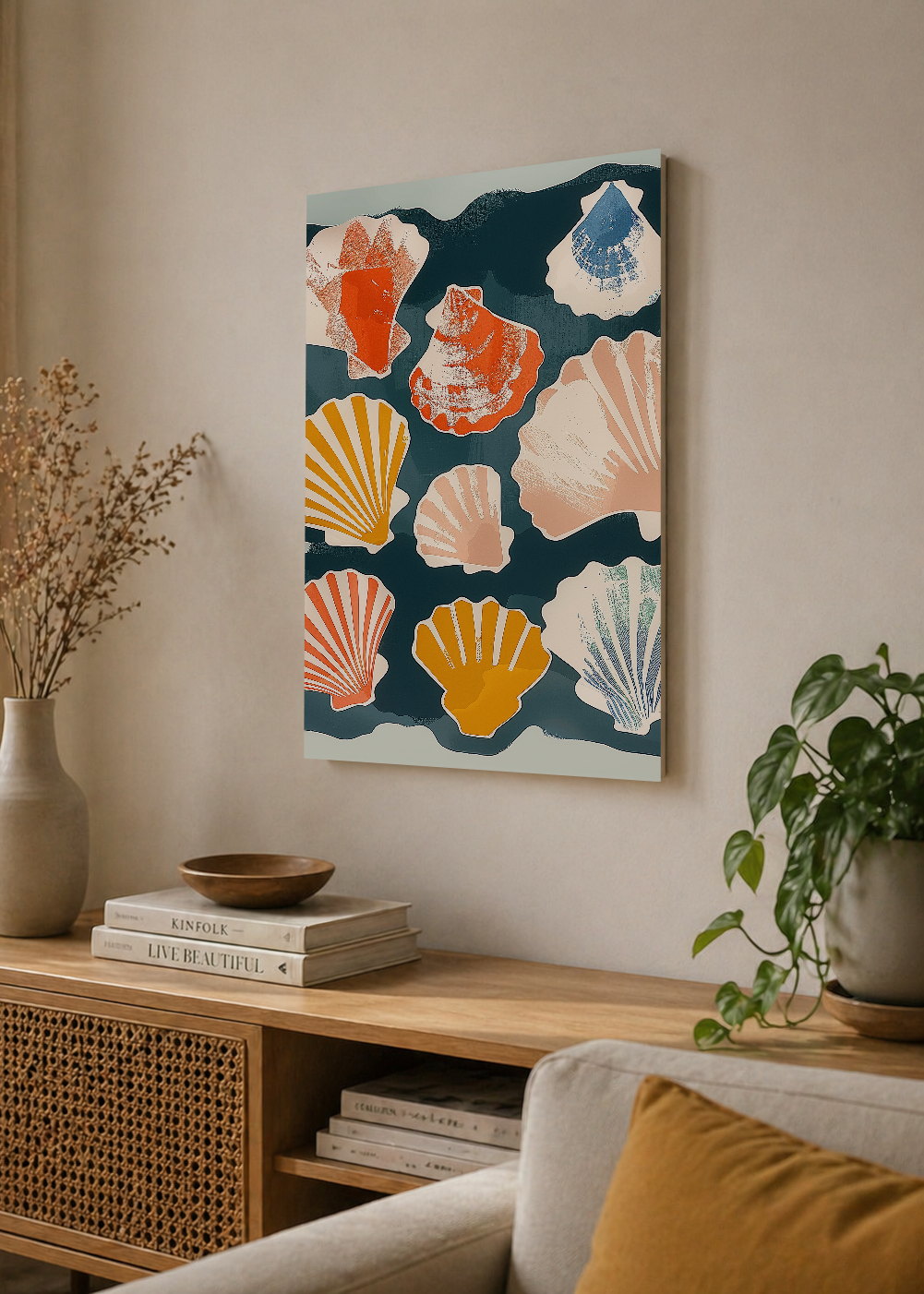 Cuadro Decorativo Mural Sin Marco 5mm - Trendy, Conchas Marinas Azul Petroleo