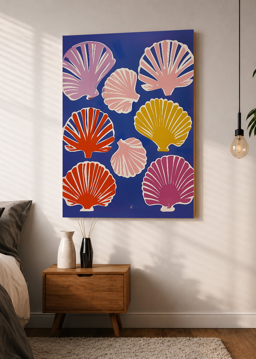 Cuadro Decorativo Mural Sin Marco 5mm - Trendy, Conchas Marinas Azul Violeta