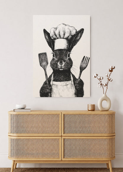 Cuadro Decorativo Mural Sin Marco 5mm - Trendy, Conejo Chef Blanco Negro