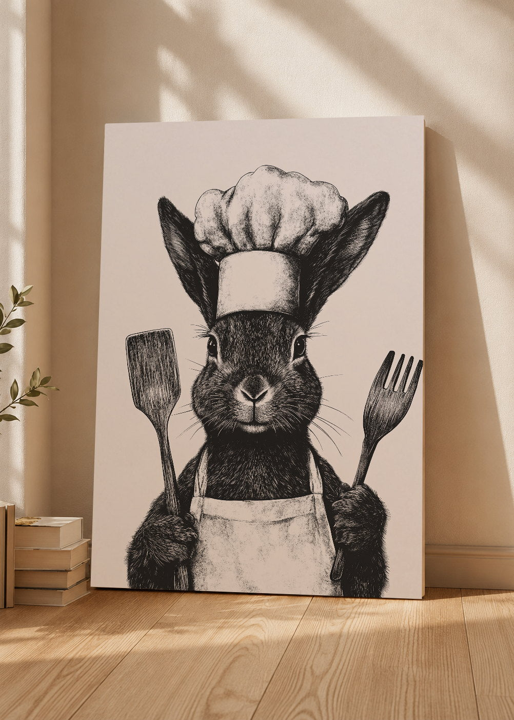Cuadro Decorativo Mural Sin Marco 5mm - Trendy, Conejo Chef Blanco Negro