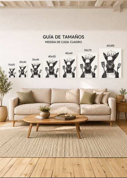 Cuadro Decorativo Mural Sin Marco 5mm - Trendy, Conejo Chef Blanco Negro
