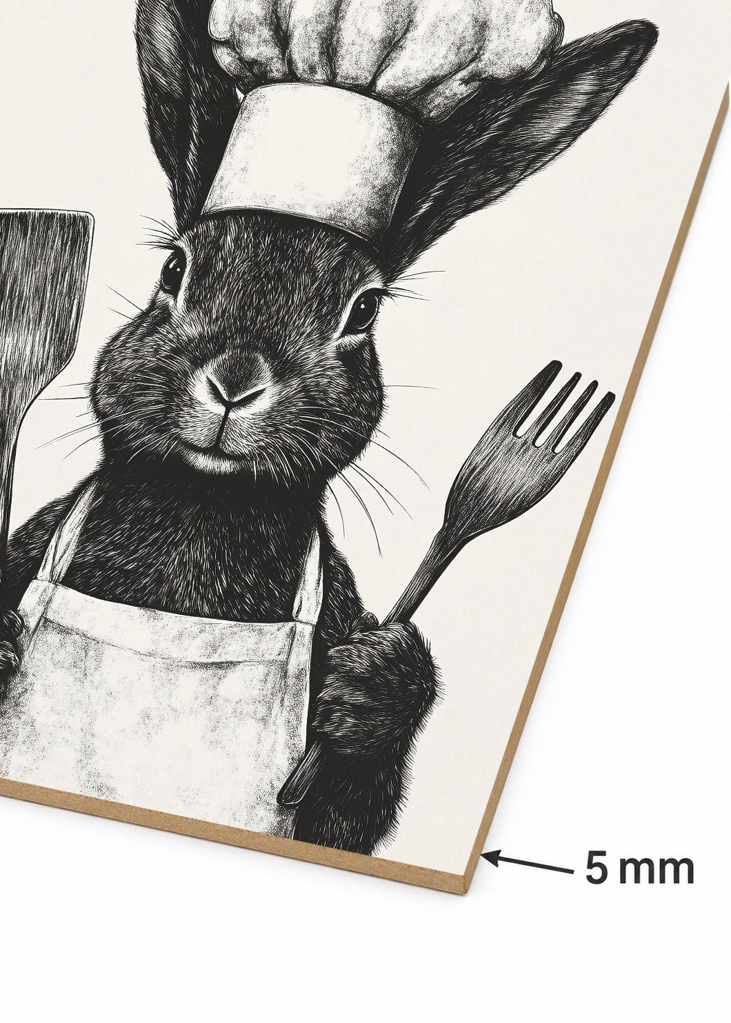 Cuadro Decorativo Mural Sin Marco 5mm - Trendy, Conejo Chef Blanco Negro