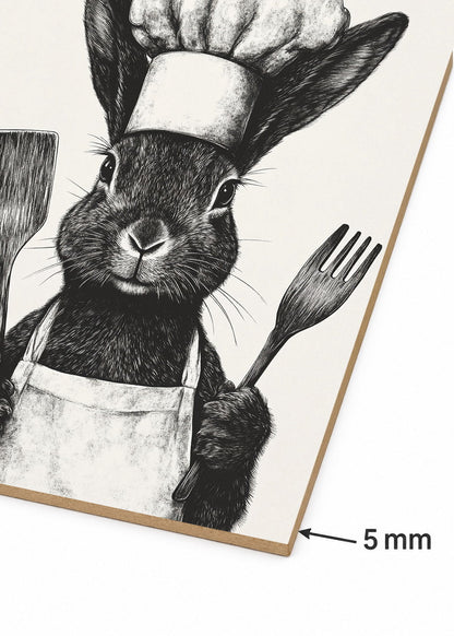 Cuadro Decorativo Mural Sin Marco 5mm - Trendy, Conejo Chef Blanco Negro