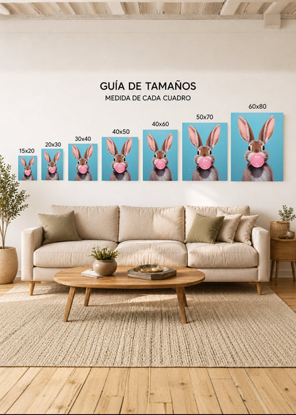 Cuadro Decorativo Mural Sin Marco 5mm - Trendy, Conejo Chicle Rosa Celeste