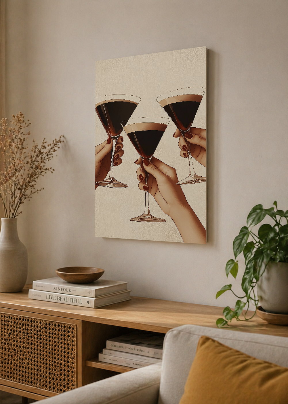 Cuadro Decorativo Mural Sin Marco 5mm - Trendy, Copas Martini Brindis Crema