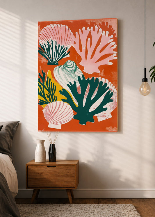 Cuadro Decorativo Mural Sin Marco 5mm - Trendy, Corales Caracoles Naranja