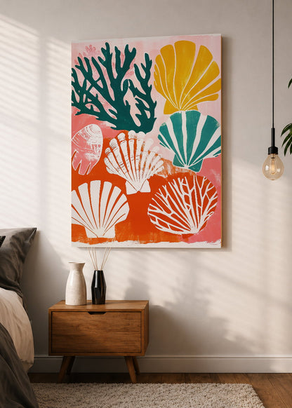 Cuadro Decorativo Mural Sin Marco 5mm - Trendy, Corales Conchas Rosa Naranja