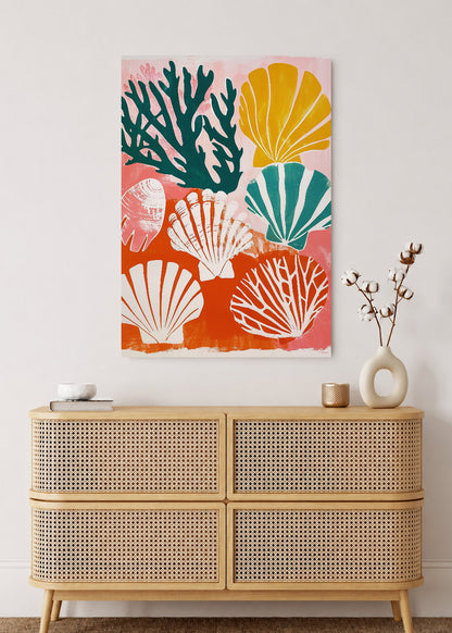 Cuadro Decorativo Mural Sin Marco 5mm - Trendy, Corales Conchas Rosa Naranja