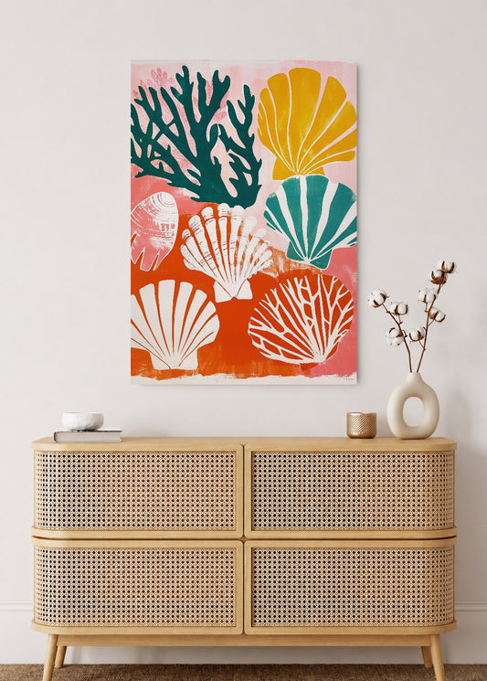 Cuadro Decorativo Mural Sin Marco 5mm - Trendy, Corales Conchas Rosa Naranja